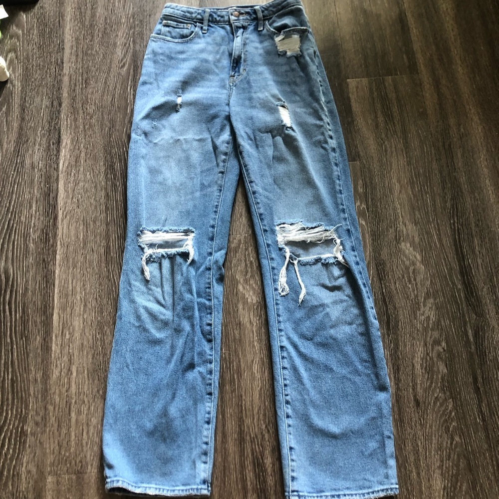 Hollister Ultra High-Rise Dad Jeans Distressed Ripped Size 1R W25 L31
